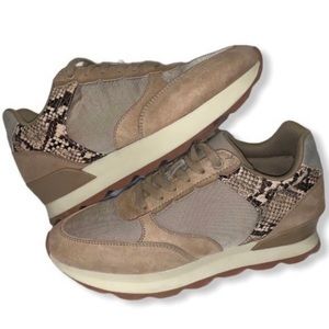 Pre-Owned Zara Brown Snake Print Platform Faux Leather Sneakers Shoes Size 38